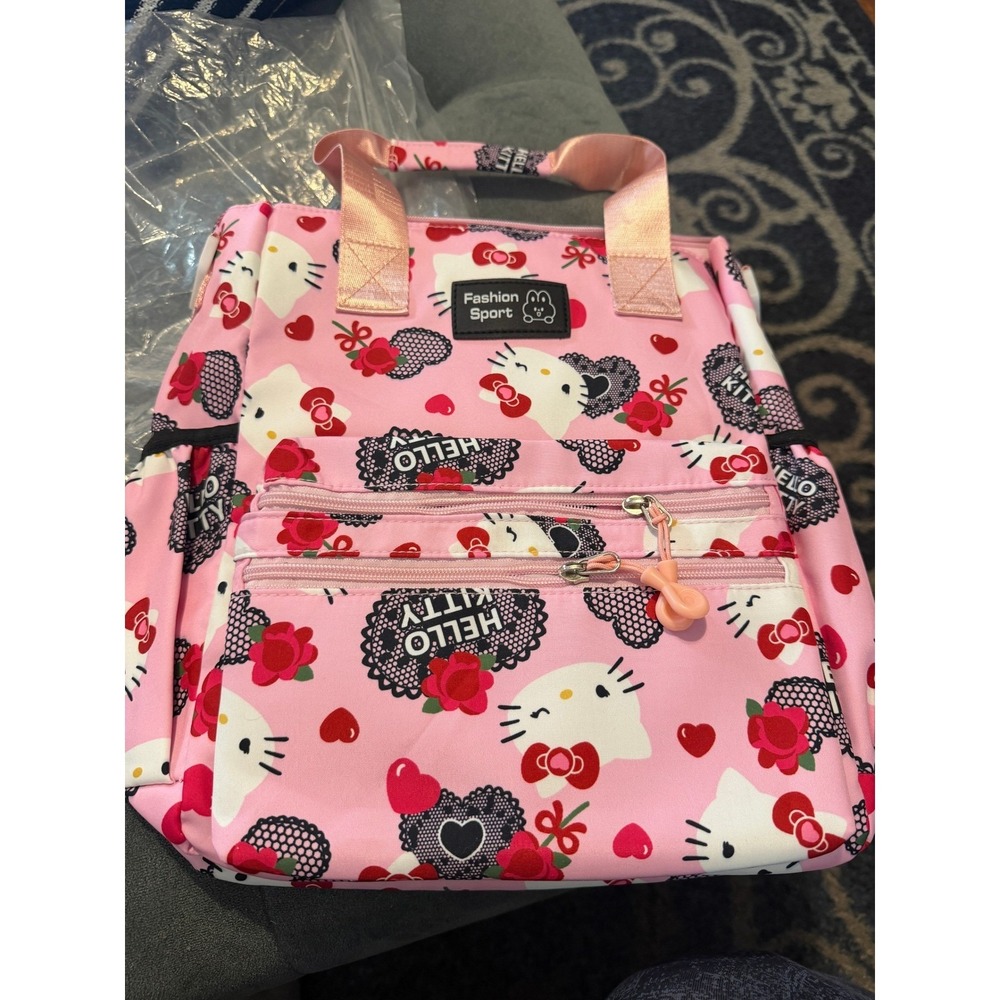 Fashion Sport Hello Kitty Backpack Kids Pink New Lace Heart Rose Floral Bag
